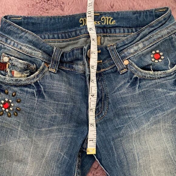 Miss Me Embellished Blue Denim Distressed Print Design Shorts Boho - Picture 11 of 14